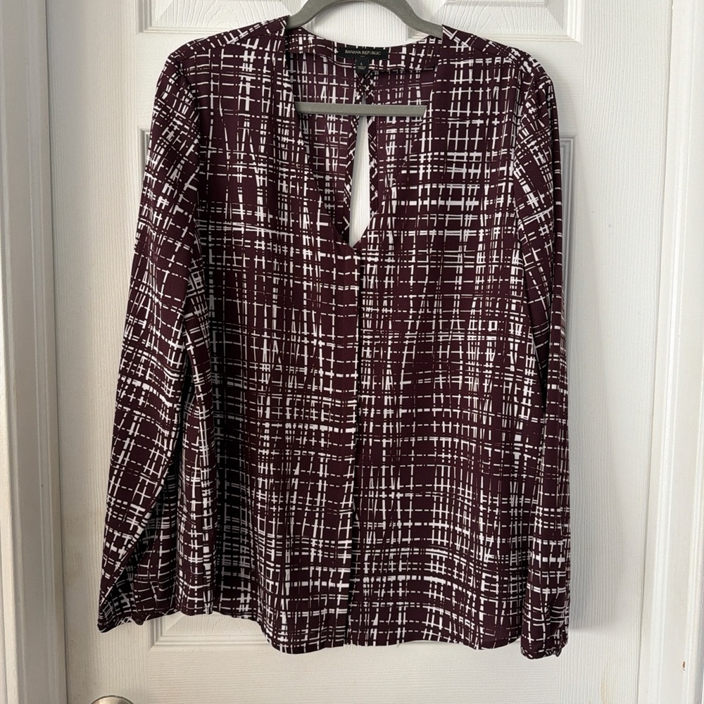 Banana Republic Maroon and White Checkered Blouse